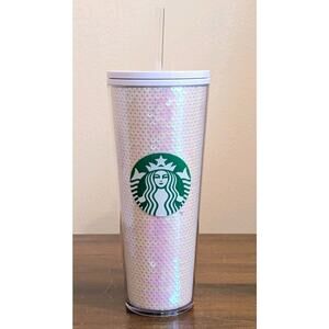 Starbucks 24oz Venti WHITE PINK SEQUIN Cold Cup Tumbler 2020 Holiday Limited